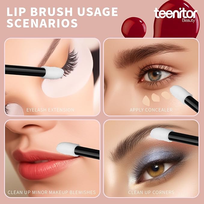 Teenitor 200 Pcs Mascara Wands & Lip Applicators - Disposable Makeup Applicators in Hot Red