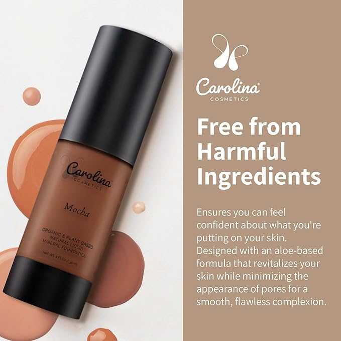Plant-Based Foundation in Mocha Shade - Hydrating, Pore-Minimizing & Buildable Coverage - Vegan, Non-GMO, Gluten-Free, Paraben-Free- Sun Protection - 1Fl Oz