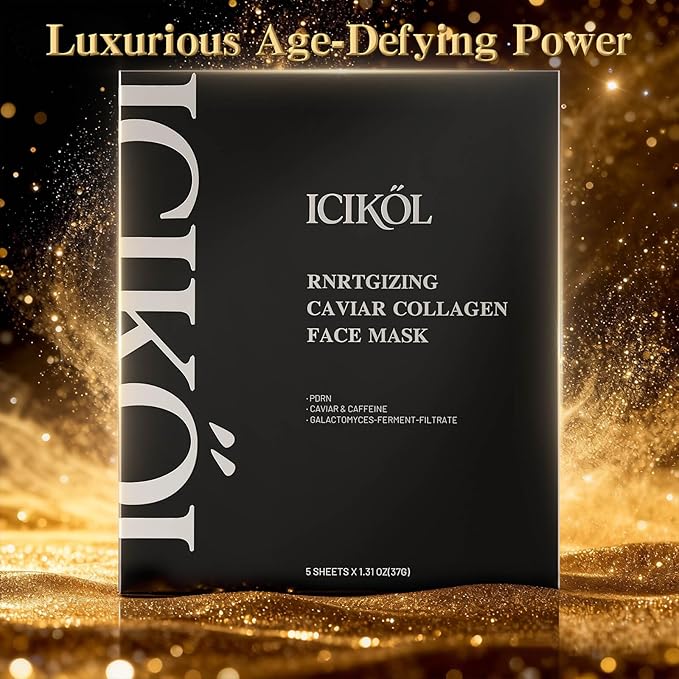 24K Gold & Caviar Collagen Face Mask, 5 Pack – Luxurious Hydrating Facial Treatment, Firming Appearance – Supports a Radiant, Rejuvenated Look Overnight