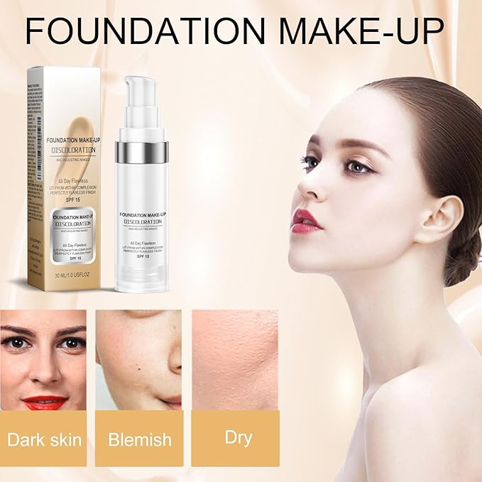 Flawless Colour Changing Foundation 30ML – Moisturizing & Long-Lasting Liquid Foundation with SPF 15, Full Coverage, Poreless & Waterproof, Natural Skin Tone Makeup for Face