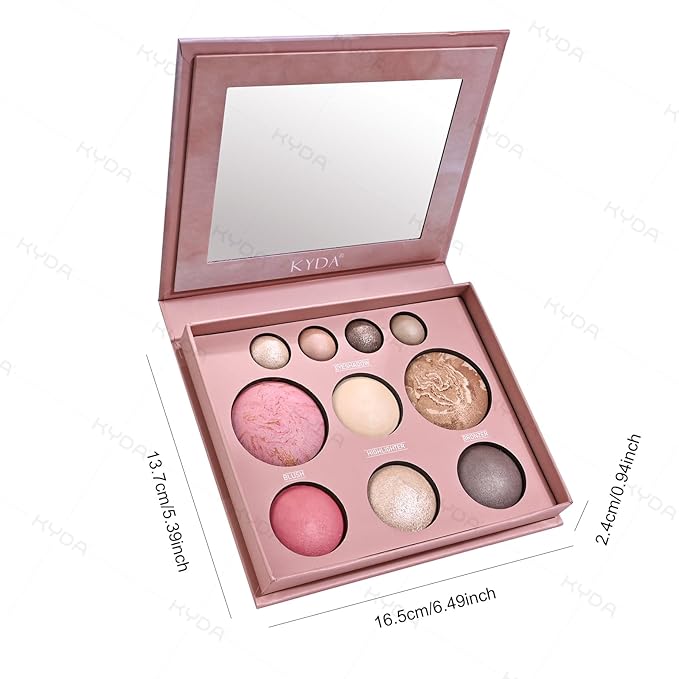 KYDA Best Of The Baked Makeup Palette, 10 Colors Full Size Baked Palette Includes 2 Bronzer, 2 Blush, 2 Highlighters and 4 Eyeshadows, Travel-Friendly Baking Makeup, Highly Pigmented, Long-Wearing