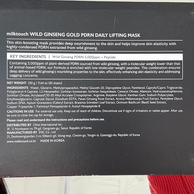 MILKTOUCH Gold PDRN Daily Mask, Korean Ginseng Serum, Nourishing Anti Aging Korean Face Sheet Masks Pack for Mature Skin, Firming Tightening Lifting Loose Saggy Skin Wrinkle Fine Line Kbeauty 30pcs