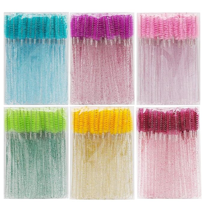 300 Pcs Crystal Spoolies Mascara Wand Eyelashes Brushes for Eyebrow Eye Lash Extension in Colorful handle (mixed 6 color)
