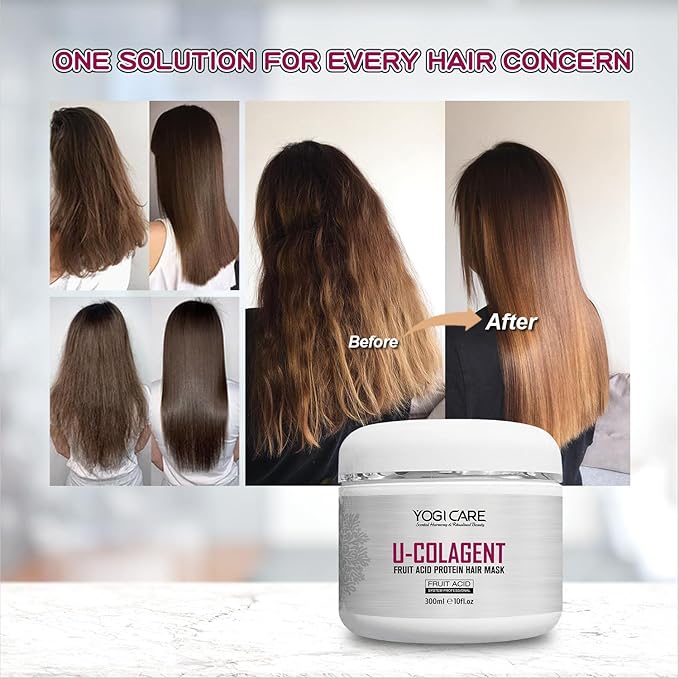 U-COLAGENT Fruit Acid Collagen Protein Hair Mask – Deep Nourishing Treatment for Dry, Damaged Hair – Strengthen, Repair, and Restore – Suitable for All Hair Types 300ml / 10 fl.oz
