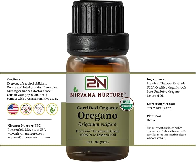 Oregano Essential Oil USDA Certified Organic, 100% Pure Natural Premium Grade, Undiluted