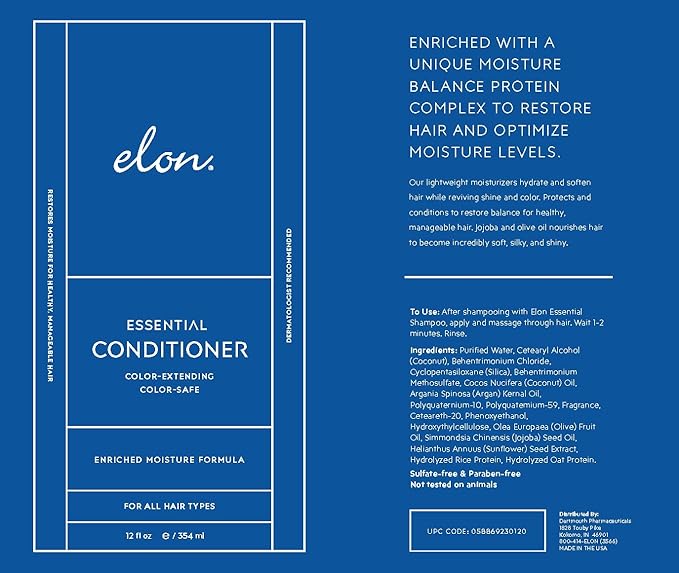Elon Essential Conditioner for Women - Moisturizing Conditioner for Dry Hair, Nourish Damaged Hair, Protects Against UV Color Extending Moisture - Sulfate Free & Paraben Free (12 oz)