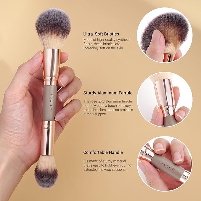 MAGEFY Makeup Brushes 37 Pcs Makeup Kit, Multi-functional Makeup Tool Set with Double-End Powder Blush Eyeshadows Brush Make up Brushes Set Bag,Champagne