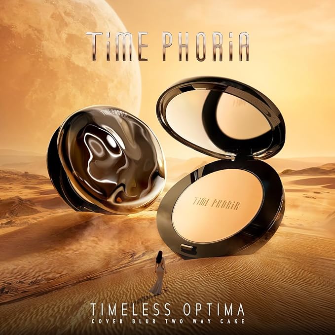 Timeless Optima Cover-Blur Skin Perfection Powder Foundation - Full Coverage, Blur Matte Finish, 16H Oil Control, Non-Comedogenic, with Double-Sided Applicator (04 Beige)