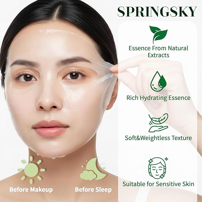 Cactus Sheet Mask,8-Pack Korean Skincare Face Mask,Deep Hydrating & Moisturizing Skincare for Dry & Sensitive Skin,Soothes Skin,Instant Calm & Glow,Korean Beauty