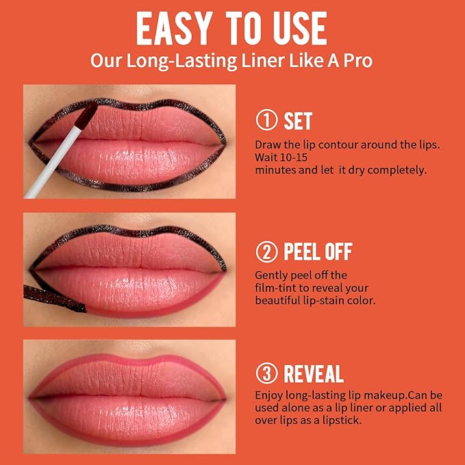 2pcs Lip liner Stain Peel Off,Lip Stain Waterproof Long Lasting,2-in-1 Lip Liner with Tweezer,Non-Fading Peel Off Lip Color,Stay On All Day,Perfect for Gift ,Highly Pigmented Color(Cocoa+Coffee)