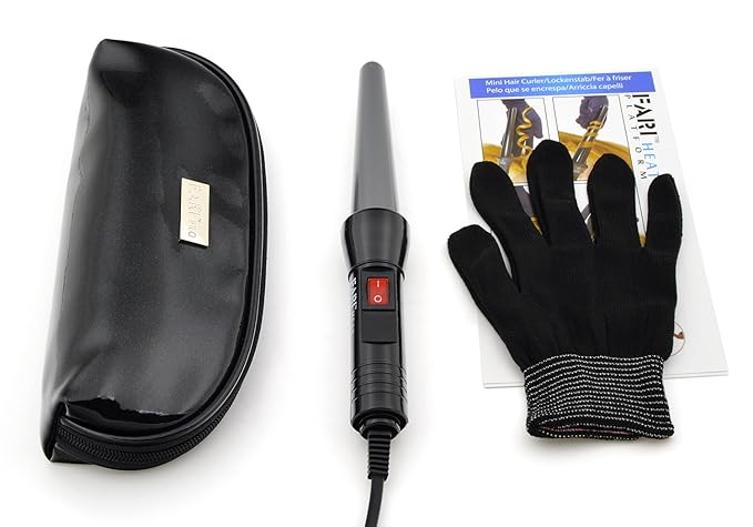 FARI Travel Mini Hair Curling Iron Wand with Ceramic Tourmaline Coating, Dual Voltage Fast Heating Barrel Creates Salon Grade Wavy in Minutes, Heat Resistant Glove and Travel Pouch Included, Black