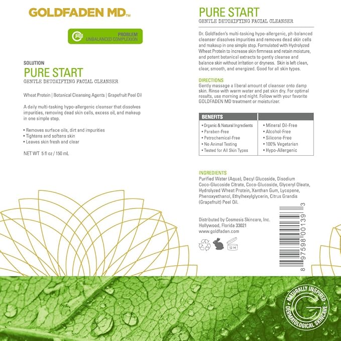 GOLDFADEN MD Pure Start Gentle Detoxifying Natural Facial Cleanser, 5 Fl Oz