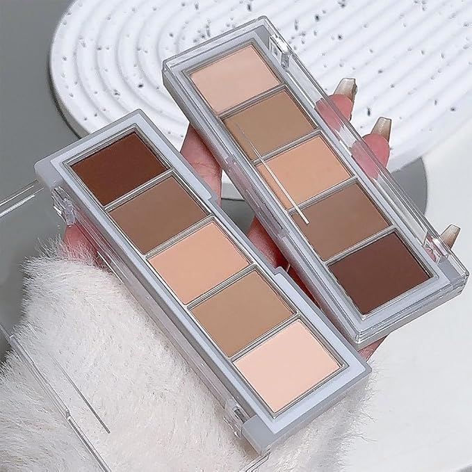 Nude Matte Eyeshadow Palette Makeup, 5 Cool Neutral Matte Shades – Off White, Beige, Light to Dark Brown – Velvety Finish Highly Pigmented Natural Neutral Eye Shadow Palette (01#, Pack of 1)
