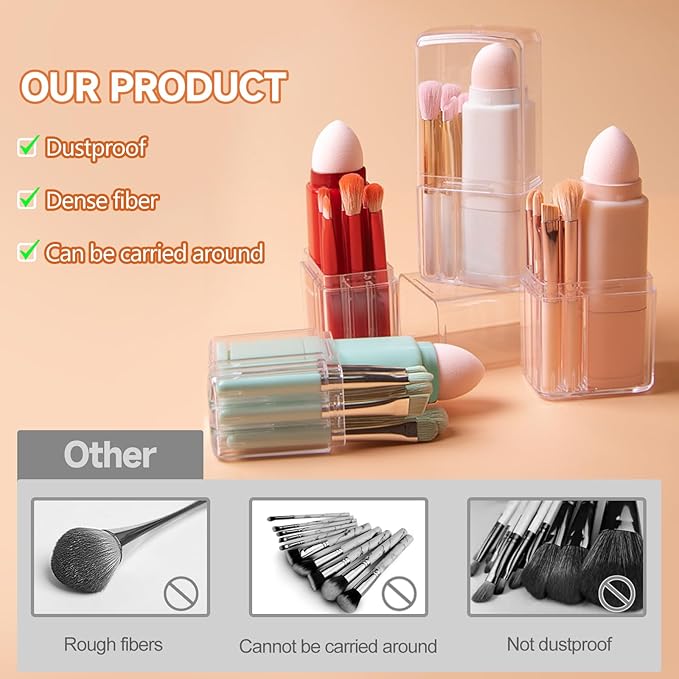 Makeup Brushes Set,8 pcs Portable Face Powder Blush Concealers Eye Travel Make up Brushes Set Small Multifunctional Cosmetic Brushes with Case (Orange)
