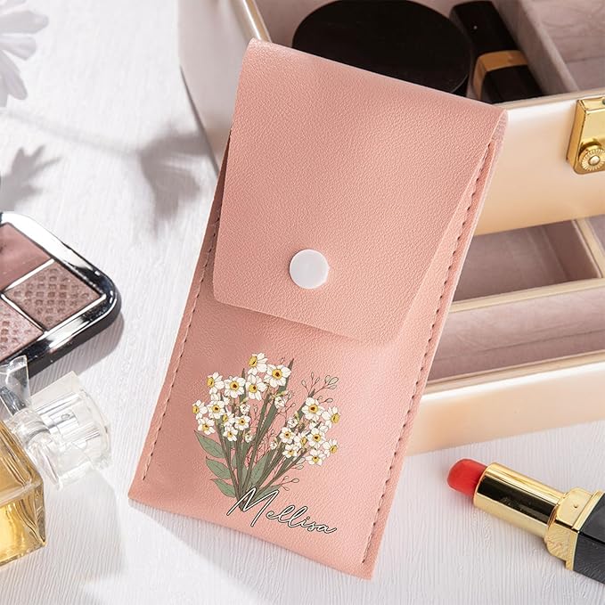 callie Personalized Makeup Brush Set, Custom Birth Flower Travel Cosmetic Makeup Brush Set with Bag Holder Case, Birthday Gift for Women (8 Brushes)
