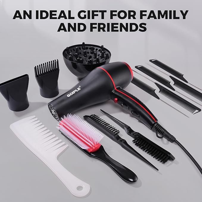 13Pcs Ionic Constant Temperature Hair Blow Dryer Kit - Lightweight, Low Noise, 1800W Professional Blowdryer Set for Women and Men