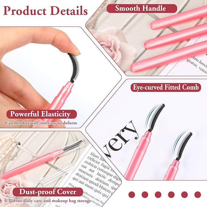 3 Pcs Silicone Lash Definer with Dust Lid Eyelash Comb Mascara Separator Brow Grooming Brush (Pink)