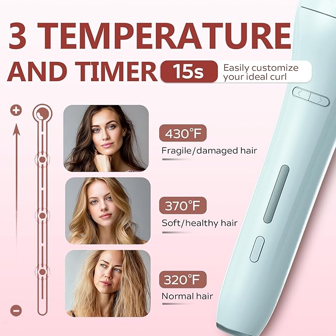 Automatic Rotating Curling Iron with 3 Temperature Fast Heating, Auto Hair Curler with Timer Settings, Anti-Tangle, Automatic Shut-Off and Scalding for Hair Styling, Blue