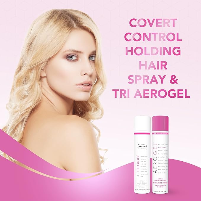 TRIDESIGN Aerogel & Covert Control Holding Hair Spray - Hairspray for Women & Men, Texture Spray for Hair of All Types, Provides Hidden Control Hair Products, 10.5 Oz. Each Bottle