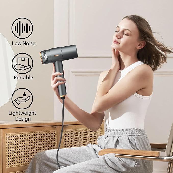 Hair Dryer, 110,000RPM High Speed Blow Dryer, 200 Millions Ionic Hairdryer with HD Display, 2000W Professional Hair Dryers with Diffuser and Nozzle, 4 Temps and 3 Speeds (Gray)