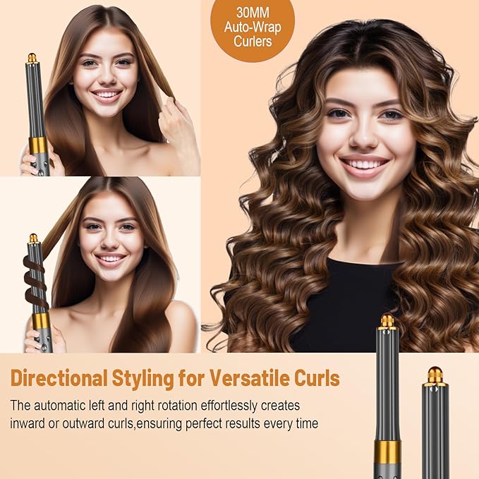 30mm/1.2 Inch Curling Barrel for Dyson Airwrap, Long Hair Curling Roller Barrels Compatible with Airwrap HS01/05, Self-Curling Replacement Attachment for Part No.971888-07, Gold