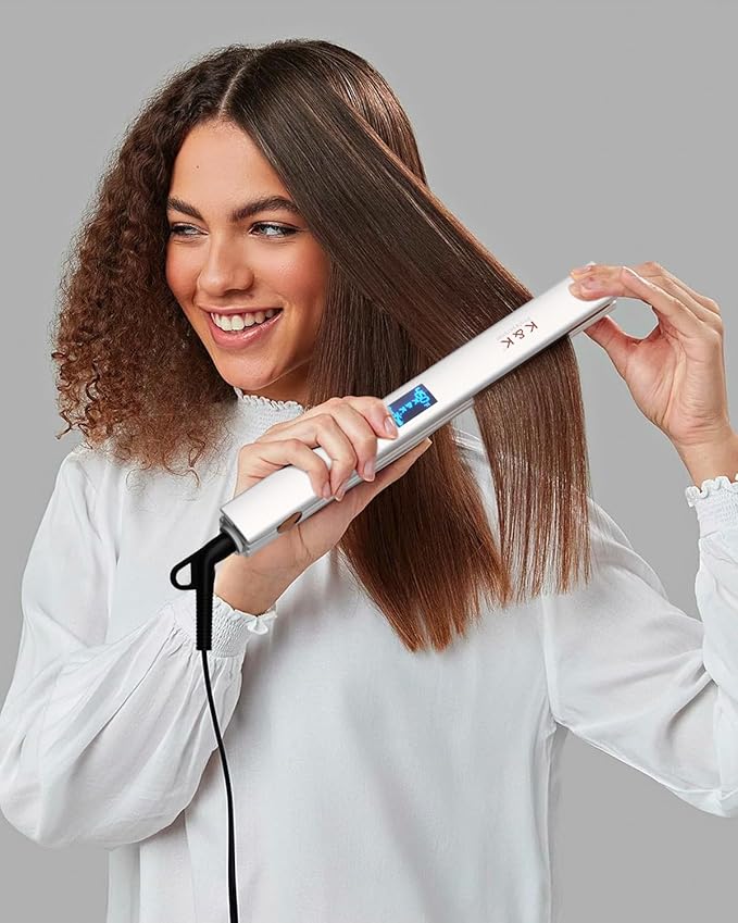 K&K Nano Hair Straightener for Women, Adavance Ceramic Coated Plates Flat Iron Digital Display Ultra-Fast Heat Up Auto Safety Shut Off Plancha De Pelo Dual Voltage UK Plug, for Short Hair