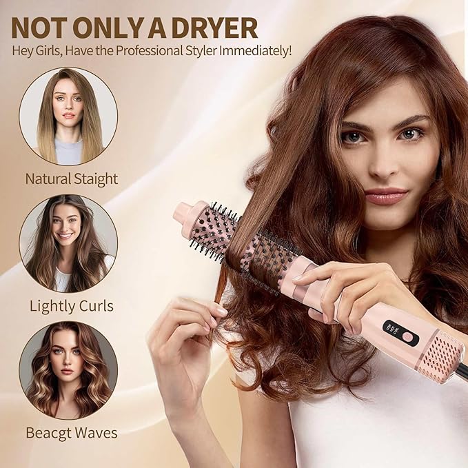 High Speed Thermal Blow Dryer Curling Brush, 110000RPM Hot Air Hair Dryer Volume, 1.57’ Beachy Waver Blowout Brush Hair Styler with Less Frizz, Reduced Heat Damage, More Shine