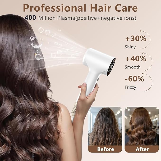 Hair Dryer,Plasma Hair Dryers for Women & Men - 110,000 RPM High-Speed Blow Dryer with 400 Million, Magnetic Nozzle, HD Display & Cool/Hot Air Modes | Drying & Thermo-Control