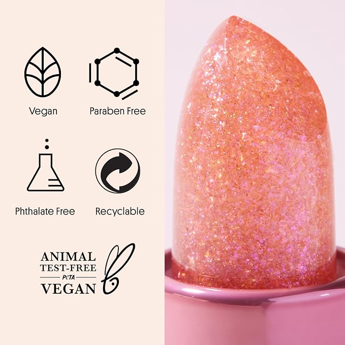 Winky Lux Pink Opal Glimmer Balm – Nourishing pH Lip Balm with Color Changing Pink Tint with Shimmer, Hydrating Ceramides Soften Lips, Raspberry Vanilla Scent