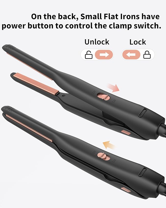 Small Flat Irons for Short Hair, 3/10'' Pencil Flat Iron, Pixie Cut and Bangs, Mini Hair Straightener with LED Display, Tiny Hair Straightener with Temperature Adjustable, Auto Shut Off