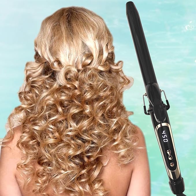 abp 1 Inch Curling Iron Extra Long Barrel with Ceramic Coating for Long/Medium Hair,LED Display Instant Heat up to 450°F with clamp,Hair Waving Style Tool Girls & Women