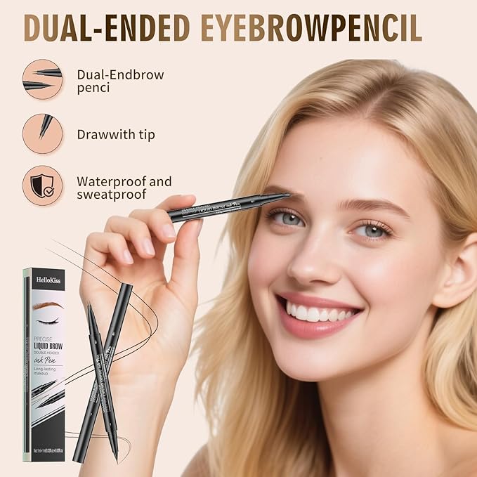 Eyebrow Pencil, Eyebrow Pen with Double-Brush Tip 2-in-1 Eyeliner Dual-Ended Microblading Long Lasting Waterproof Hair-Like Brow Pencil with Eyebrow Brush (Black brown)