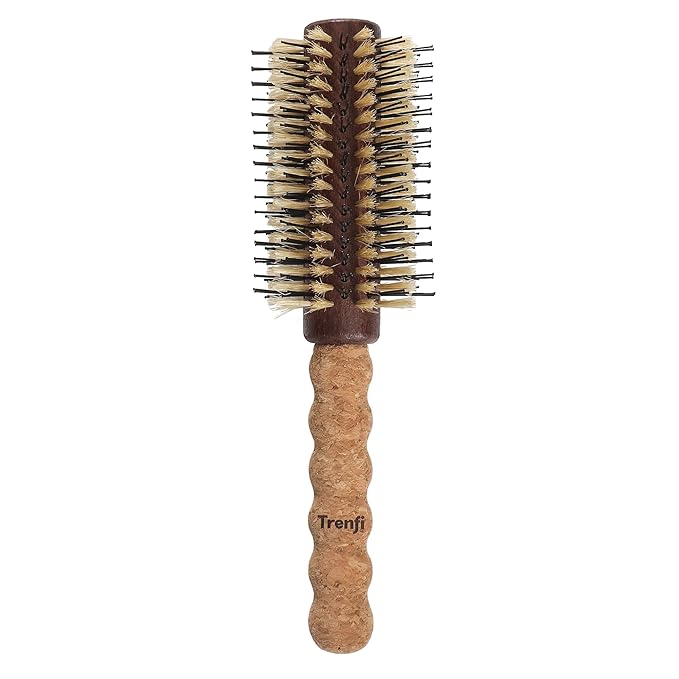 Premium Boar Bristle Hair Brush with Nylon | 2.5" Barrel Blowout Round Brush | No-Snag Ergonomic Cork Handle | Flawless Volume & Shine for Normal to Thick Hair