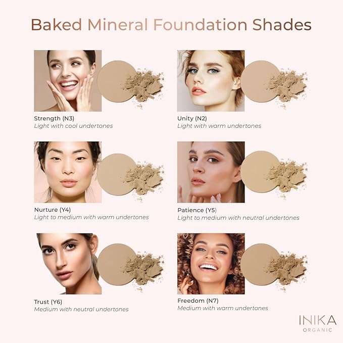 INIKA Organic Buildable Baked Mineral Foundation Compact Powder - Lightweight, Breathable Natural Base with Hydrating Squalane and Magnolia Bark Extract - Natural and Vegan Makeup, Freedom, 0.28 oz