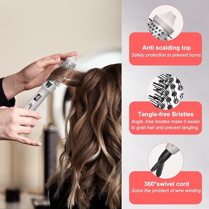 K&K Mini Thermal Brush 3/4", Heated Round Brush for Volume & Small Curls, Travel Curling Iron for Short & Thin Hair, Dual Voltage, Multiple Heat Settings, Fast Heating, Anti-Scald, Up to 400°F