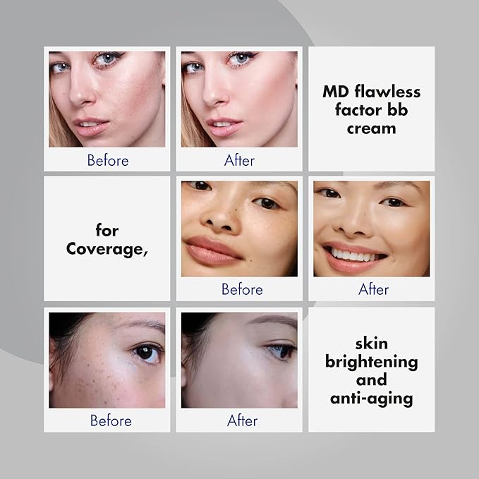 MD Flawless Factor BB Cream para cobertura, brillo de la piel y antienvejecimiento | Crema hidratante antiarrugas con protección solar | Calificación SPF 35 | Adecuado para todo tipo de piel - 1.76 Fl