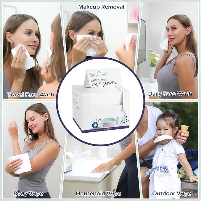 Disposable Face Towel, Clean Towel, Extra Large 12" x 10", Soft Dry Wipe Face Wash, Makeup Remover, Biodegradable Towelette for Sensitive Skin 160 Count (2 Pack)