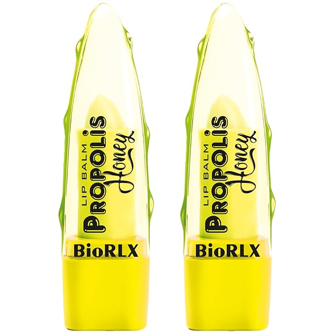 BioRLX 99% Purity Aloe Vera Lip Balm - Natural Moisturizing Unisex Lip Care for Hydrated and Radiant Lips (Propolis & Honey, 0.12 Ounce (Pack of 2))