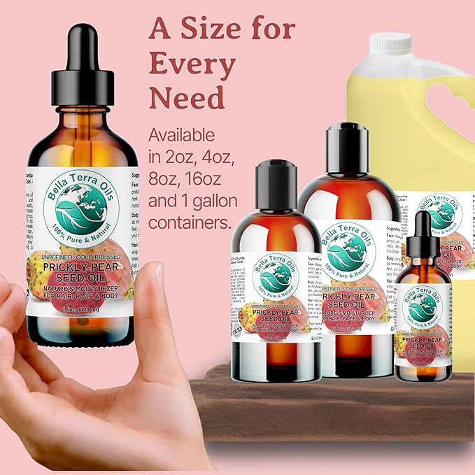 Bella Terra Oils - Prickly Pear Oil 4 oz - Extracted from Cactus Pear, Enriched with Omega-6, Vitamin K, Experience the Opulence of Nature