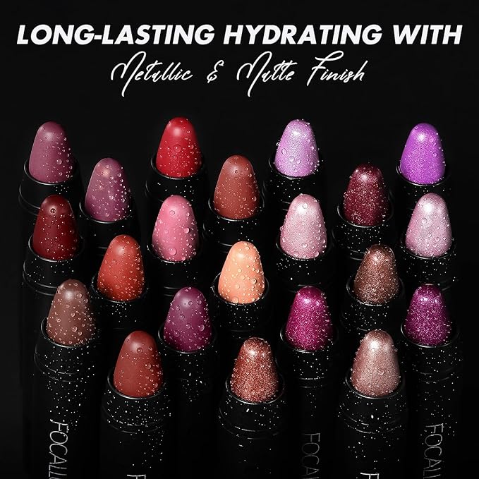 FOCALLURE Ultra Chic Metallic Lipstick,Rich Vitamin E Lip Crayon,Lightweight Shinning Color without Drying or Fading,Long Lasting Lips Makeup,#22 Pottery