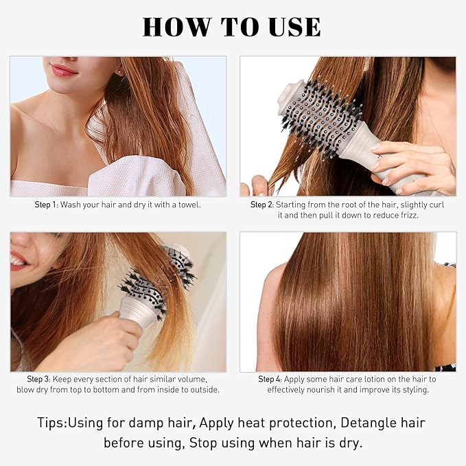 Tome Travel Hair Dryer Brush, Dual Voltage Blow Dryer Brush, Mini Hot Air Portable 2 inch Travel Hair Dryer Styler Volumizer Oval Shape (Tome Color)