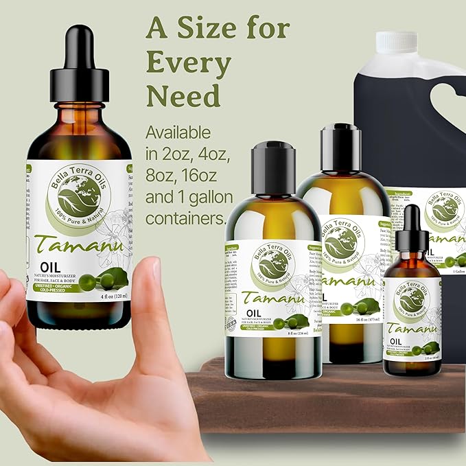 Bella Terra Oils - Organic Tamanu Oil 2oz - Celebrate Skin's Vitality, Naturally Rich in Fatty Acids & Vitamins, Distilled Essence from Pure Organic Tamanu Seeds