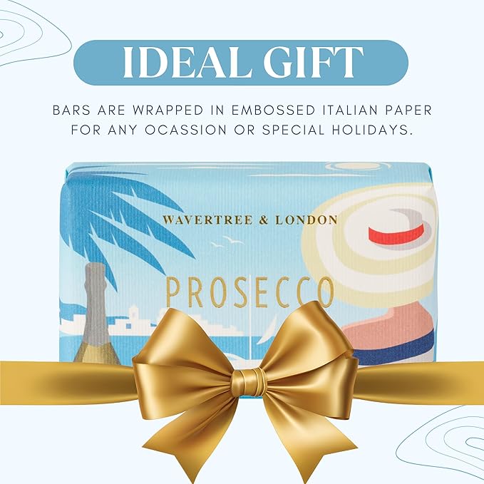 Wavertree & London Prosecco Scented Natural Soap (8 Bars), 7oz Moisturizing French Triple Milled Soap Bars enriched with shea butter - Pure Plant Oil Bath & Body Bars for All Skin Types