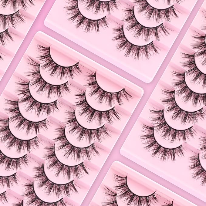 Ahrikiss Lashes Manga Lashes Anime Wispy False Eyelashes 8 Pairs Faux Mink Lashes Fluffy Fake Eyelashes 3D Volume Fake Lashes 9-16mm Soft Spiky Strip Lashes Natural Look (Princess)