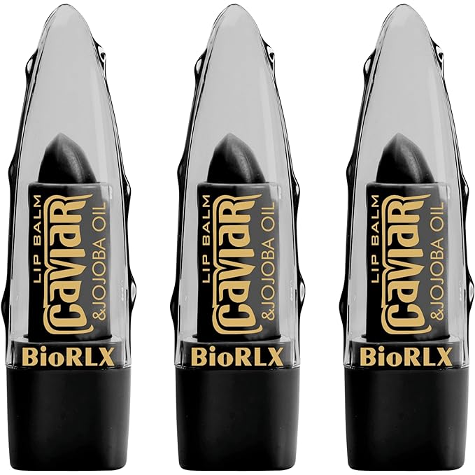 BioRLX 99% Purity Aloe Vera Lip Balm - Natural Moisturizing Unisex Lip Care for Hydrated and Radiant Lips (Caviar & Jojoba Oil, 0.12 Ounce (Pack of 3))