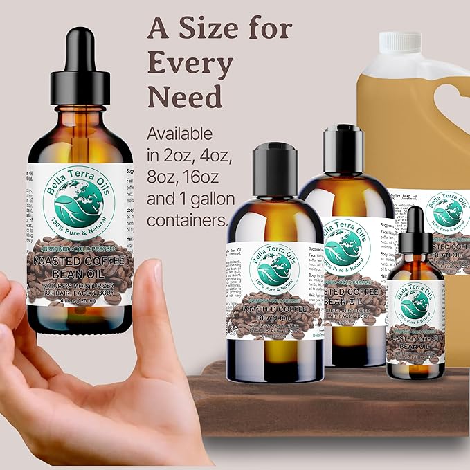 Bella Terra Oils - Roasted Coffee Bean Oil 8 oz - Celebrate the Pure Coffee Oils Essence, Packed with Vitamin E, Perfect for a Nourishing Skin Experience
