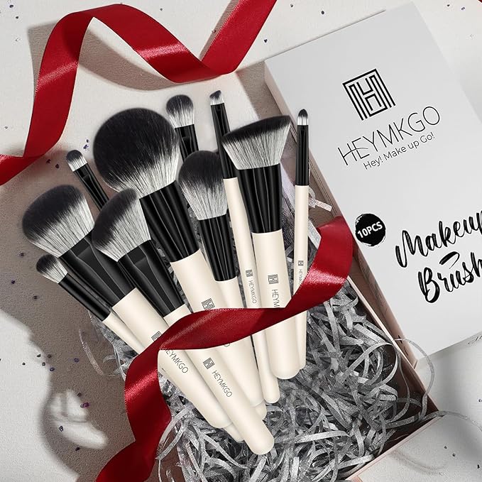 HEYMKGO Makeup Brushes, 16Pcs Brush Kit Premium Synthetic Foundation Powder Contour Concealer Blush Highlighter Brush Set with 2Pcs Makeup Sponge and 4Pcs Hair Clips for Women