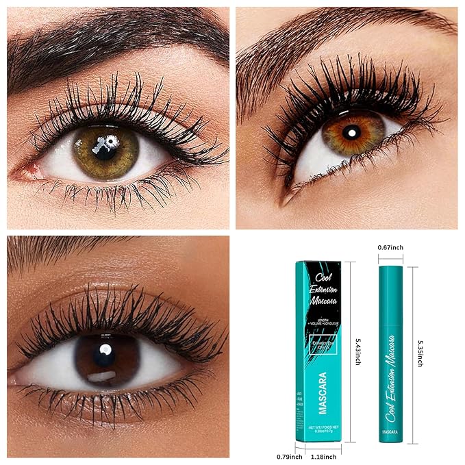 Cool Extension Mascara, Waterproof & Quick-Drying, with Silicone Brush, Long-Lasting No Flaking Natural No Clumping 0.38Oz (Black, 0.38Oz)
