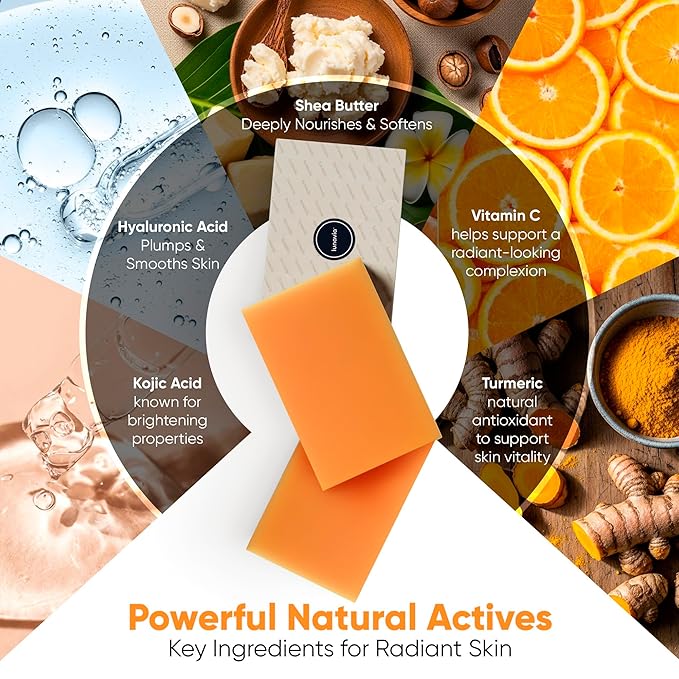 Kojic Acid Complexion Brightening Soap Bar with Vitamin C, Turmeric, Retinol, Collagen & Hyaluronic Acid – Brightening Face & Body Soap – Supports Brighter Skin, Even Skin Tone – 2 Pack