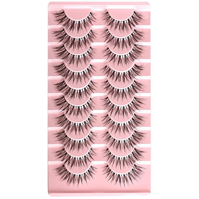 FARRED False Eyelashes Thin Band Wispy Lashes Cat Eye Lash Strips Invisible Short Fake Strip Lash Clusters
